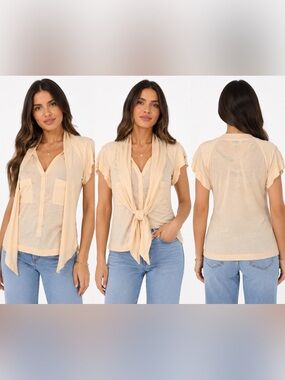 Marc by Marc Jacobs Tie Neck Modal Silk Blouse Button Front Utility Pockets M